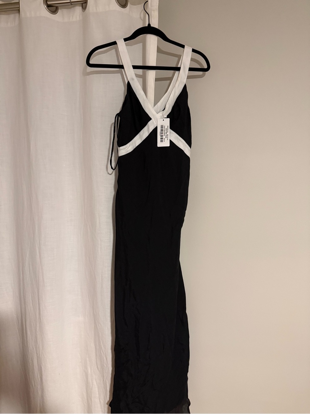 Black Midi Dress with White Straps